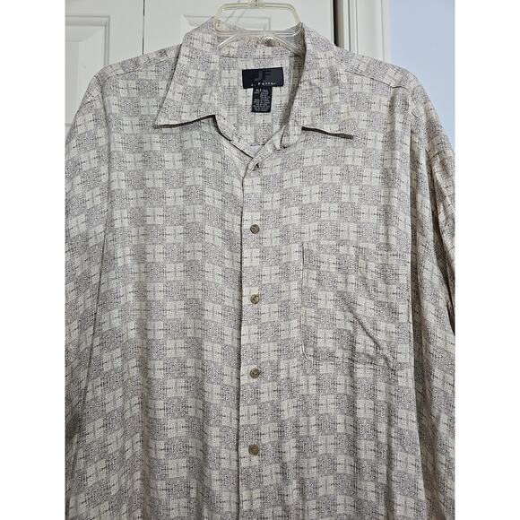 J. Ferrar Men's XLT Vintage Button Up Short Sleeve Rayon Shirt Beige Print - Picture 2 of 6